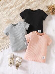 Baby 3 Stücke T-Shirt mit Buchstabe Flicken Detail Rippenstrick