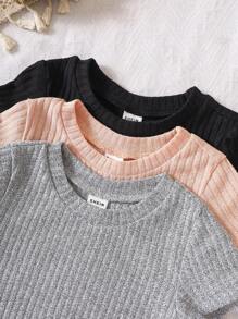 Baby 3 Stücke T-Shirt mit Buchstabe Flicken Detail Rippenstrick