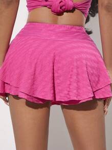 SHEIN SXY 素色荷葉邊裙裤 - 玫紅色 - 查看 2