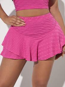 SHEIN SXY 素色荷葉邊裙裤 - 玫紅色 - 查看 6