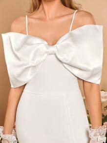 SHEIN Belle 1pc Cold Shoulder Ruched Bust Split Thigh Wedding Dress - White - View 4