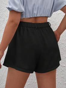 SHEIN Privé Plus Solid Wide Leg Shorts - Black - View 2