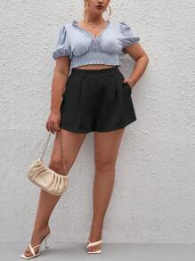 SHEIN Privé Plus Solid Wide Leg Shorts - Black - View 4