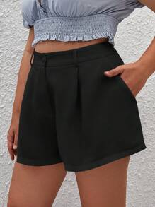 SHEIN Privé Plus Solid Wide Leg Shorts - Black - View 5