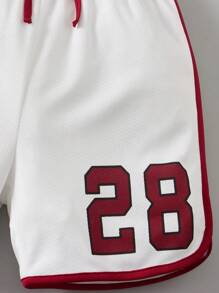 SHEIN Young Boy Letter Graphic Contrast Binding Tank Top & Tie Front Shorts - Red - View 3