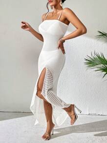 Split Thigh Cover Up Dress Without Bikini Bottom - White - View 1
