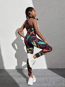 SHEIN 女孩圖案印花背心上衣和緊身打底褲 - 彩色 - 查看 5