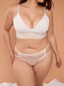 Plus Plain Mesh Bra & Panty Lingerie Set