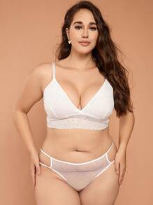 Plus Plain Mesh Bra & Panty Lingerie Set