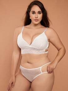 Plus Plain Mesh Bra & Panty Lingerie Set
