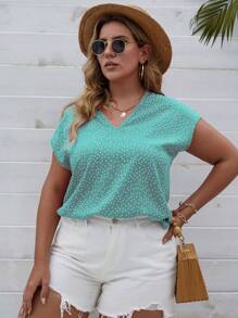 SHEIN LUNE Plus Polka Dot Print Batwing Sleeve Blouse - Baby Blue - View 3