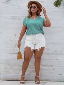 SHEIN LUNE Plus Polka Dot Print Batwing Sleeve Blouse - Baby Blue - View 4