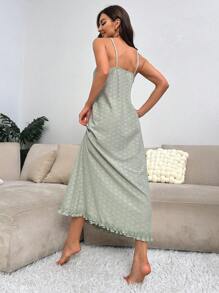 Vestido homewear de tirantes unicolor bajo con fruncido - Verde - Ver 2