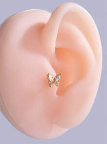 1入組時尚不銹鋼方晶鋯石裝飾蝴蝶設計耳釘適合女士適用於日常