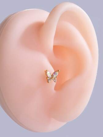 1 pc אופנה נירוסטה מעוקב זירקוניה דקור פרפר עיצוב עגיל צמוד לנשים לחיי היומיום