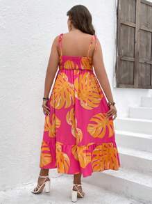 SHEIN Unity Vestido de tirantes con estampado tropical bajo con fruncido - Multicolor - Ver 2