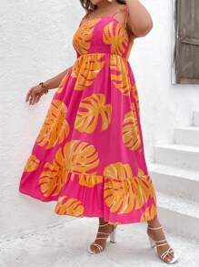 SHEIN Unity Vestido de tirantes con estampado tropical bajo con fruncido - Multicolor - Ver 5