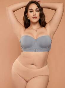 Plus Front-Close Detail Bra - Grey - View 3