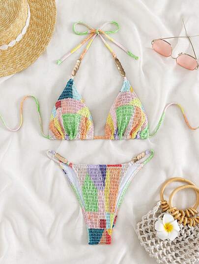 Gehäkelter Neckholder Dreieck Bikini Set, für Sommer Strandurlaub