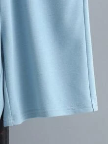 SHEIN Boys Letter Embossed Tee & Drawstring Waist Shorts Without Necklace - Baby Blue - View 4