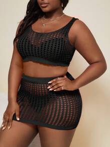 Swim SXY Plus Hollow Out Cover Up Set Without Bikini - Black - View 3