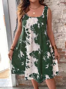 SHEIN LUNE Plus Tie Dye Tank Klänning för sommaren - Armé Grön - Visa 7