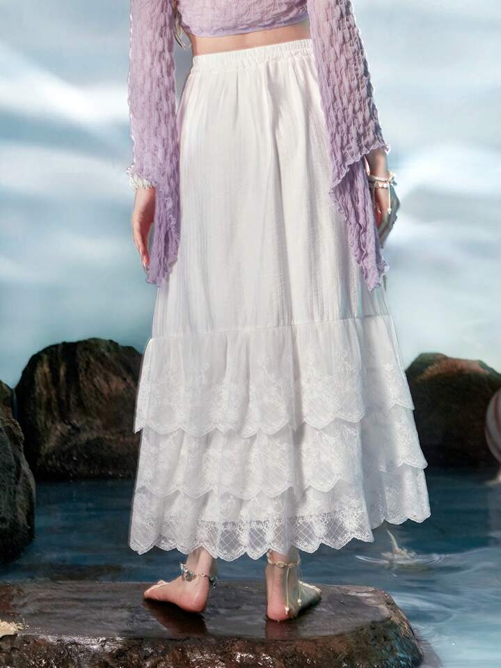 Is That The New Fairycore Mermaid Contrast Lace Ruffle Hem Skirt 