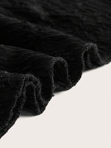 ROMWE Goth Tie Front Flounce Sleeve Crop Top - Black - View 3