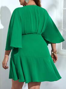 SHEIN VCAY Đầm Plus Size Nhẫn Viên lá sen Trọn gói màu trơn Giải trí - màu xanh lá - Xem 2