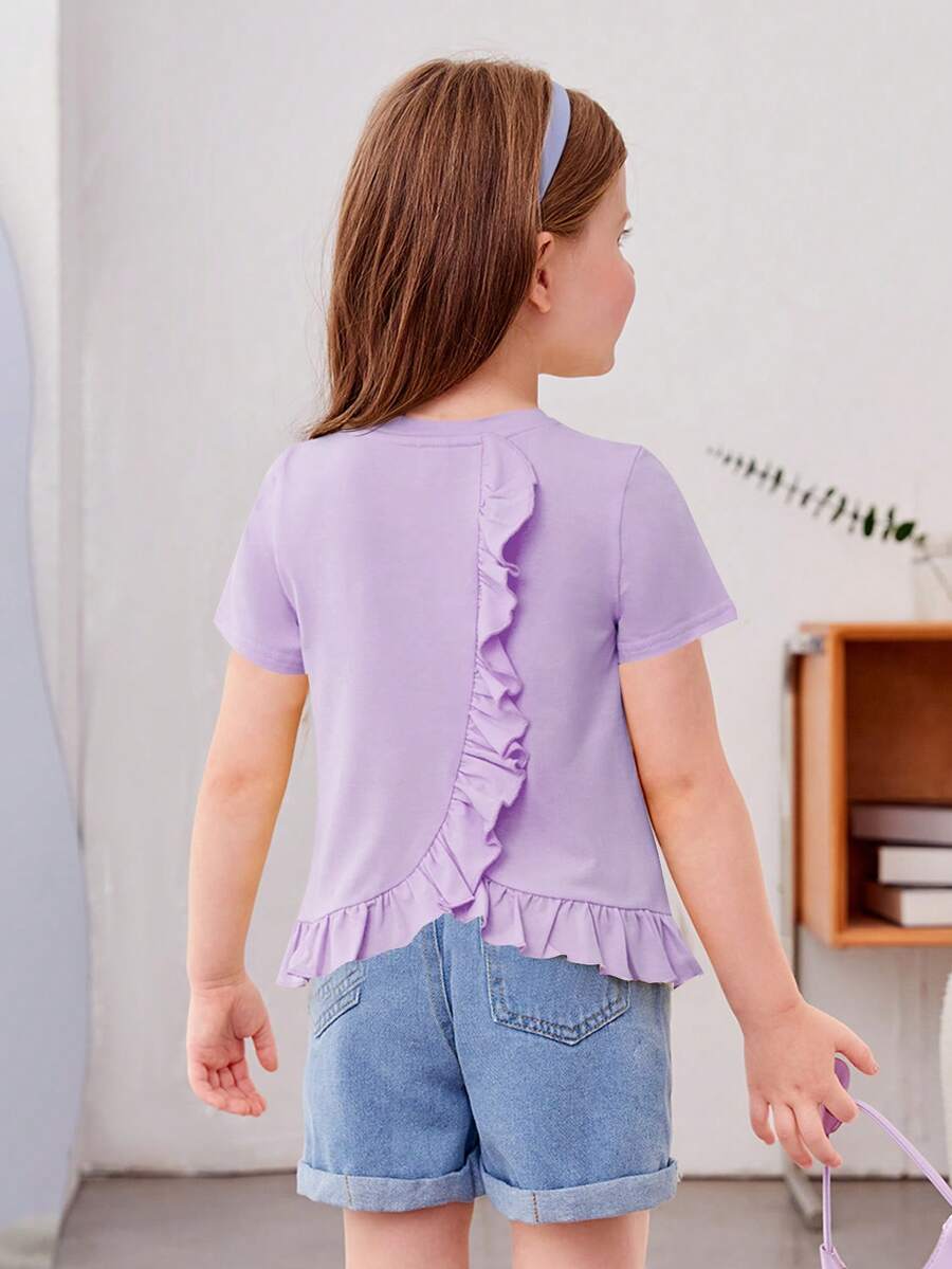 SHEIN Toddler Girls Ruffle Trim Tee - Lilac Purple - View 1