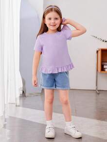 SHEIN Toddler Girls Ruffle Trim Tee - Lilac Purple - View 2