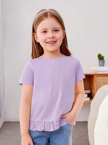 SHEIN Toddler Girls Ruffle Trim Tee - Lilac Purple - View 3
