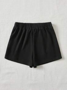 SHEIN 思春期女孩寬鬆休閒彈性腰裙褲,帶環形裝飾,無口袋 - 黑色 - 查看 2