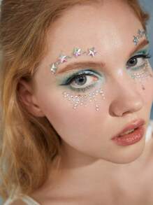 ROMWE Fairycore Mermaid 1sheet Rhinestone Facial Tattoo Sticker - Multicolor - View 1