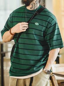 Áo thun & Áo lót Nam Đắp vá Lá thư Sọc Giải trí - Màu xanh lá cây đậm - Xem 5