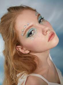 ROMWE Fairycore Mermaid 1sheet Rhinestone Facial Tattoo Sticker - Multicolor - View 3
