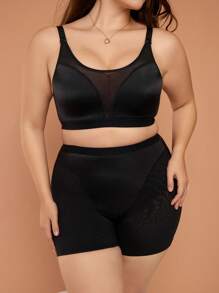 unicolor de malla en contraste Faja Set - Negro - Ver 1