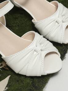 Chicas Sandalias de tacón con correa en el tobillo fruncido para exterior - Blanco - Ver 4