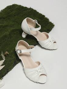 Chicas Sandalias de tacón con correa en el tobillo fruncido para exterior - Blanco - Ver 5