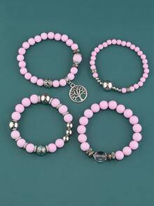 4入组/套波西米亞樹形裝飾圓形吊墜串珠手鏈適合女士日常裝飾 - 彩色 - 查看 2