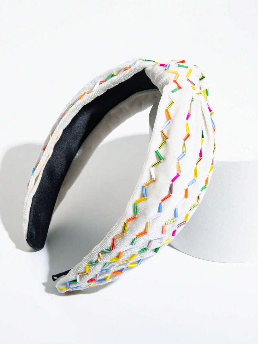 1入組女士結飾時尚髮箍適用於頭髮裝飾用品 - 米色 - 查看 1