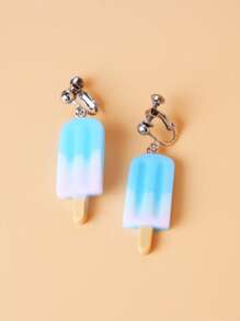 1對可愛合成樹脂冰棒裝飾夾式耳環適合女士日常裝飾 - 彩色 - 查看 3