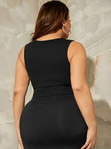 SHEIN SXY Plus Lace Up Front Crop Tank Top - Black - View 2