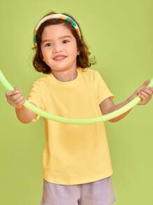 SHEIN Toddler Girls Solid Round Neck Tee - Yellow - View 3