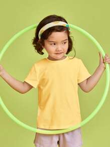 SHEIN Toddler Girls Solid Round Neck Tee - Yellow - View 4