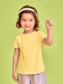 SHEIN Toddler Girls Solid Round Neck Tee - Yellow - View 5