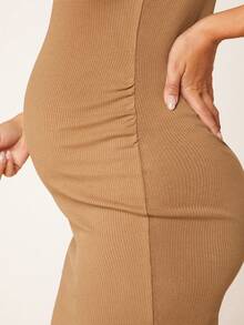 SHEIN 孕婦素色緊身洋裝 - 棕色 - 查看 6