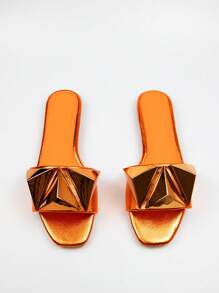 Dép lê nữ đính đinh tán kim loại, dép thời trang bằng da nhân tạo, phù hợp với trang phục mùa xuân hè. - trái cam - Xem 4