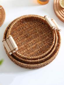 1pc Round Tray With Handle
