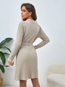 SHEIN Bata homewear unicolor con cinturón - Gris Claro - Ver 2